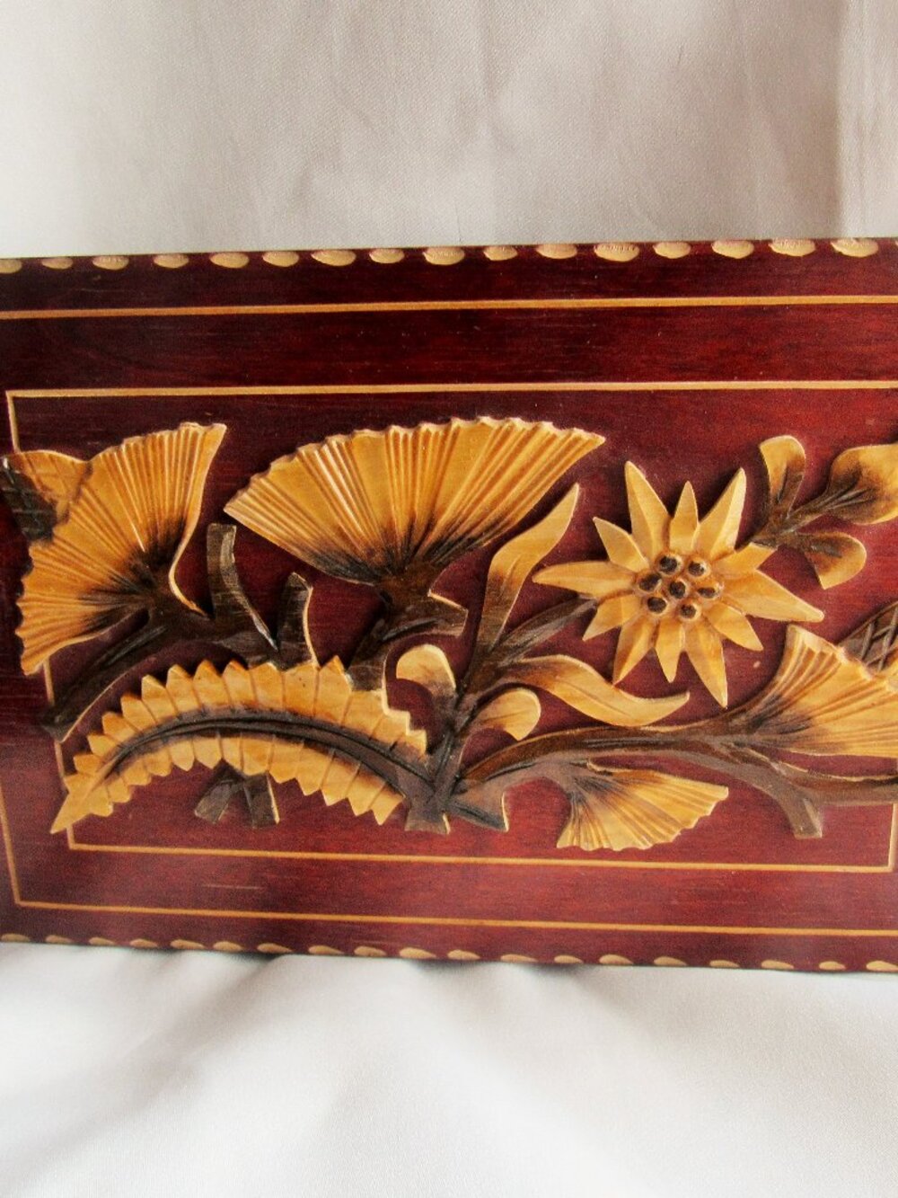 Vintage Handmade Jewelry Box, 11" x 7.25", Raised Carved Floral Design,     T972